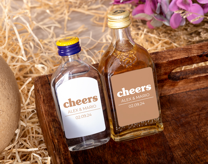 Mini-Flaschen für Hochzeiten „Cheers“ – Made in Gift